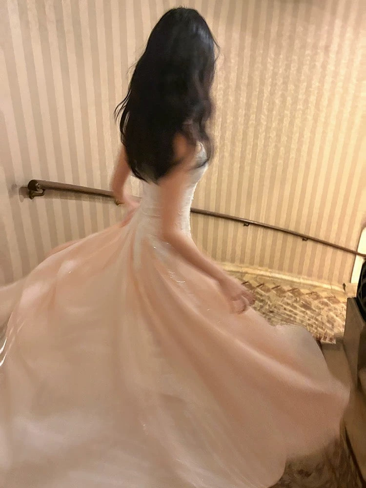 Pretty A Line Spaghetti Straps Pink Chiffon Ankle Length Evening Dress Prom Dresses SD2829