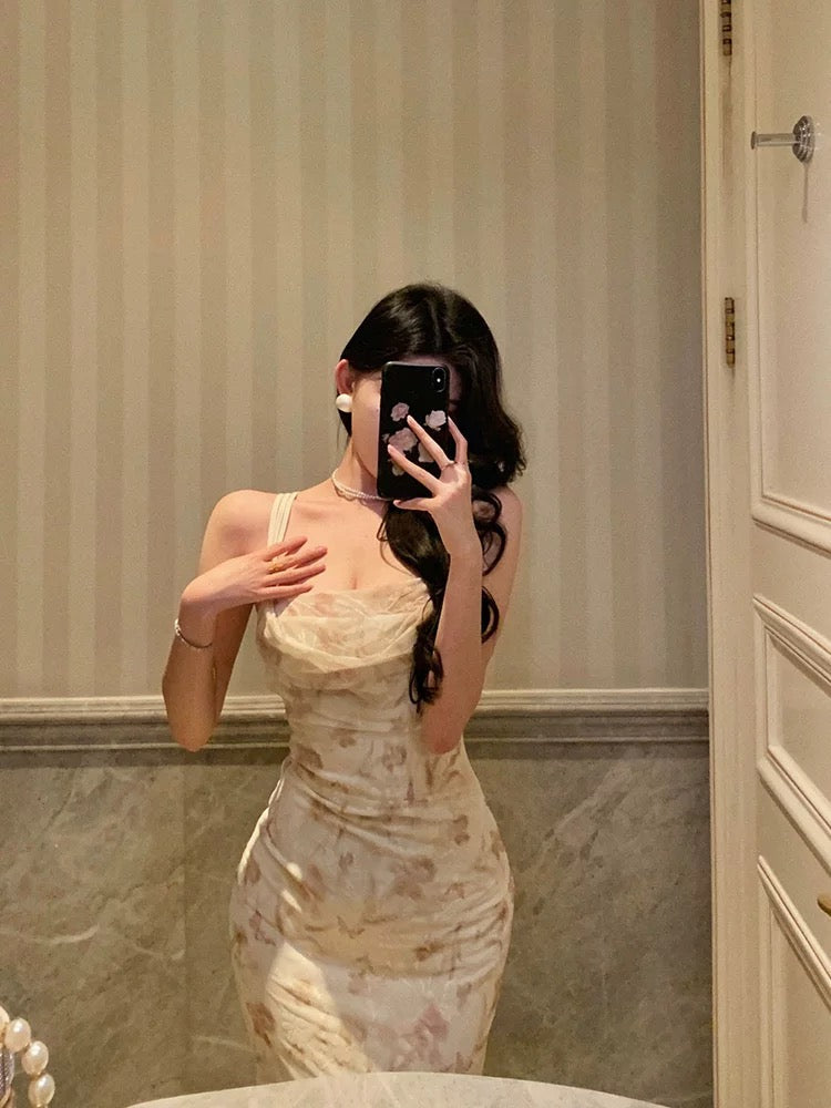 Gorgeous Sheath Spaghetti Straps Date Night Dress Floral Prom Dresses Birthday Outfit SD729