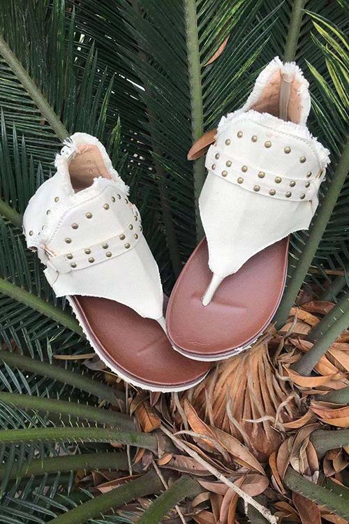 Buckle Flip-Flops Canvas Flat Heel Sandals