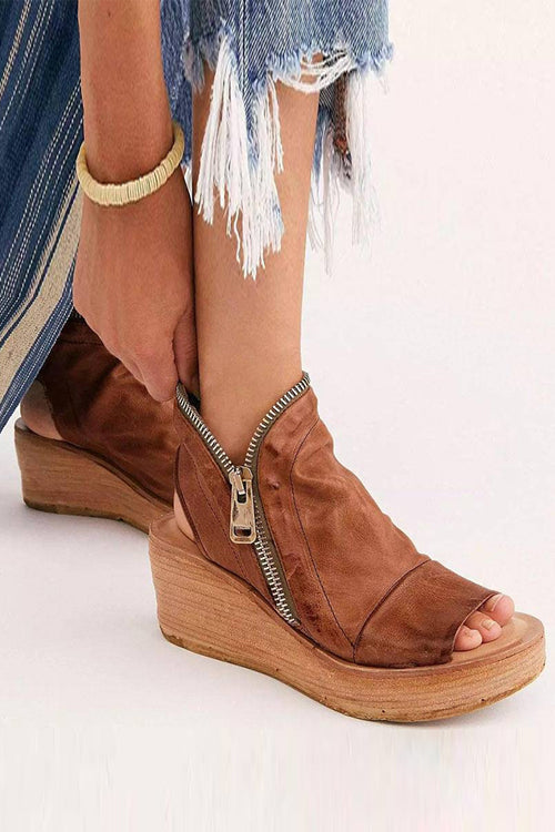 Open Toe Side Exposed Zipper Wedge