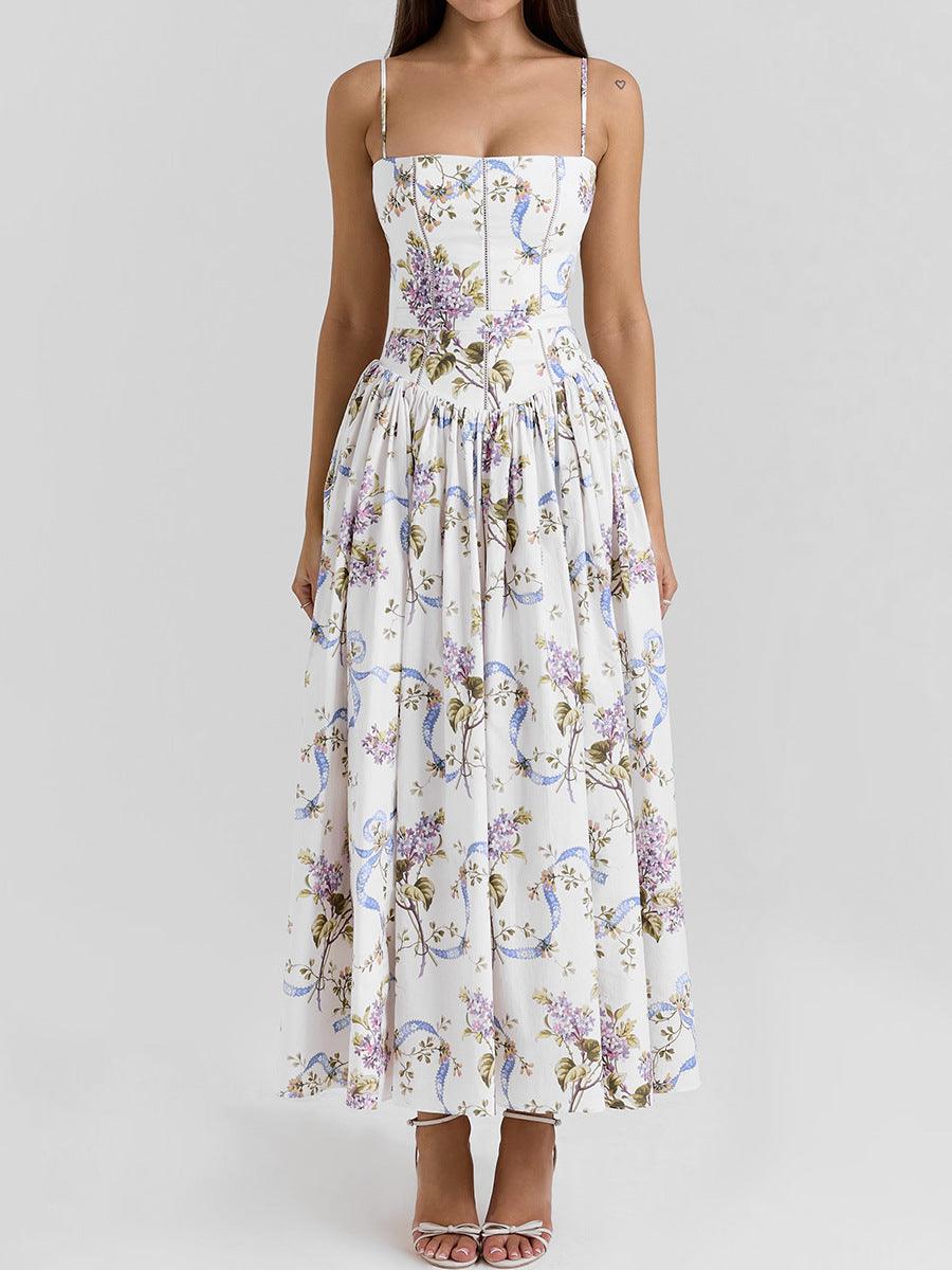 Printed fitted camisole midi dress White