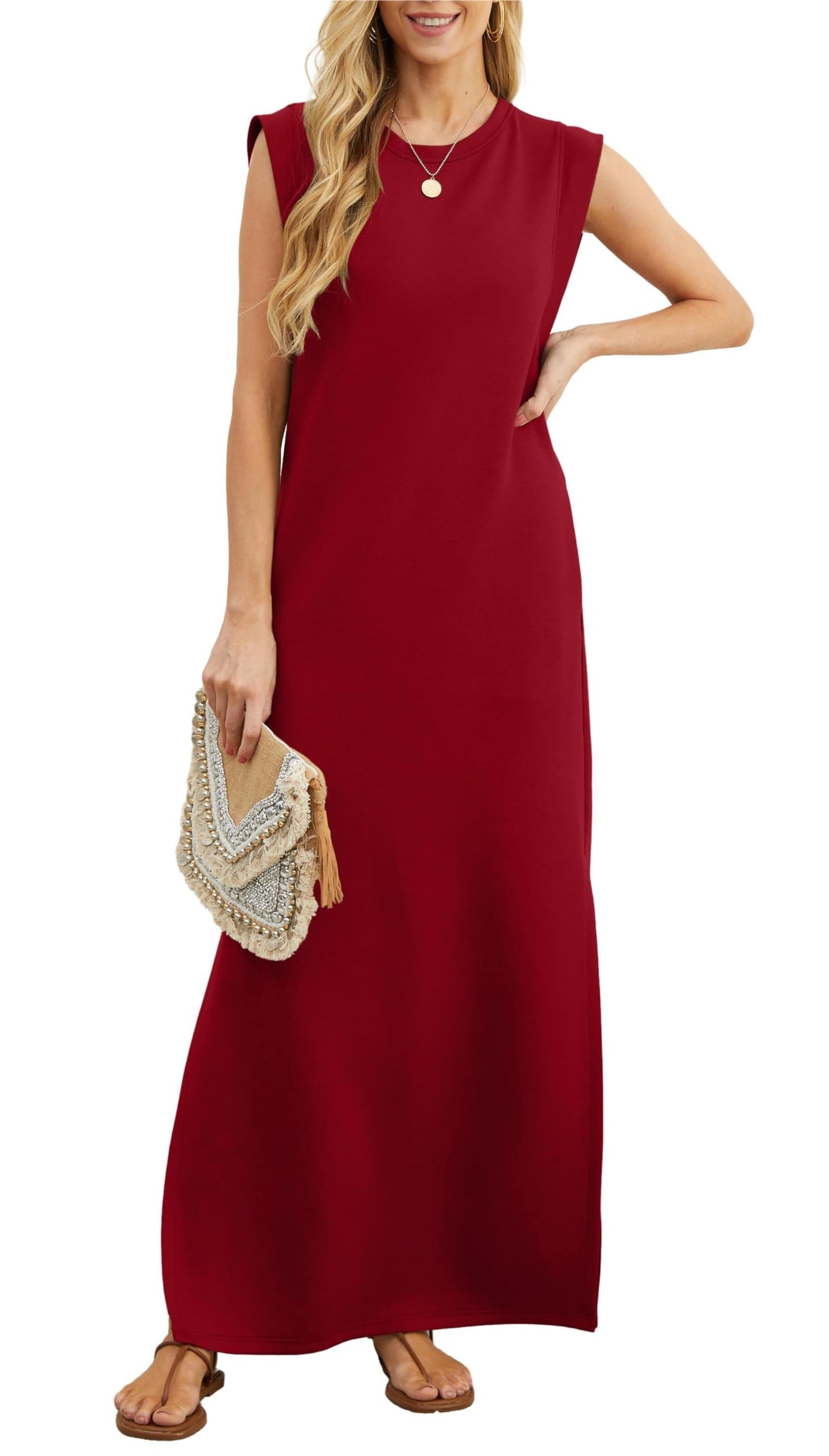 Crew Neck Sleeveless Padded Shoulder Maxi Dress 5