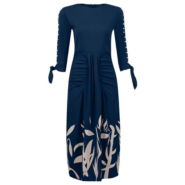 Cold Shoulder Pearl Trim Ruched Waist High Split Midi Cocktail Dress
