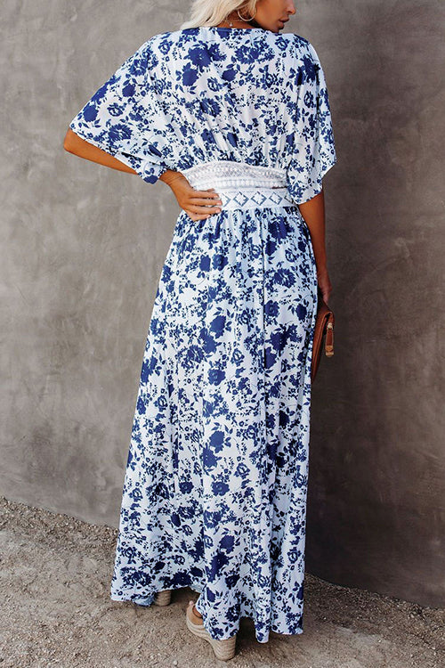 Floral Lace Waist Maxi Kimono