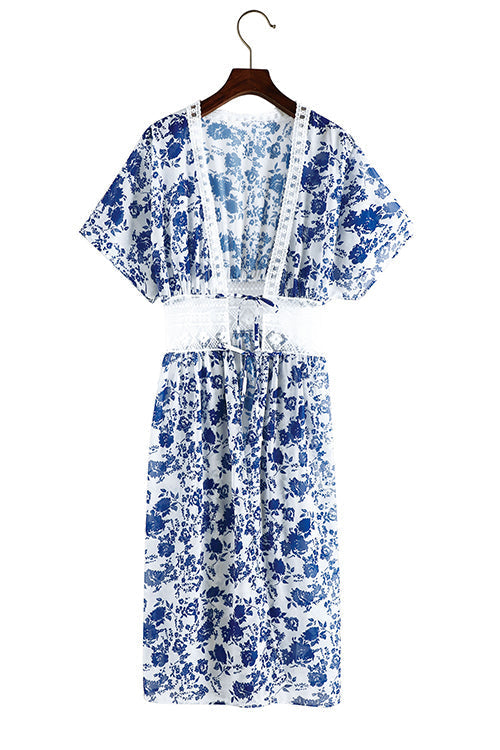 Floral Lace Waist Maxi Kimono