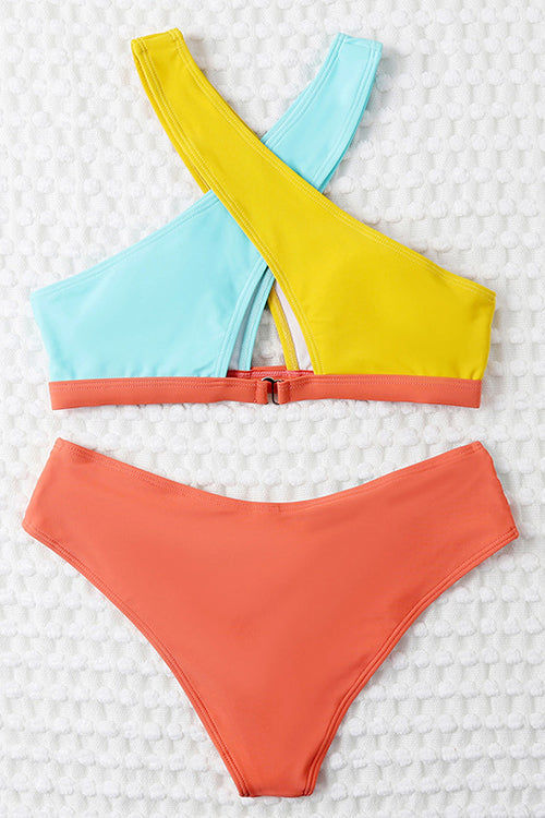 Color Block Cross Bikini Set