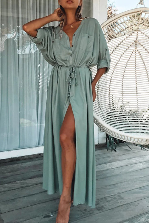 Single Breasted Drawstring Cover Maxi Dress
