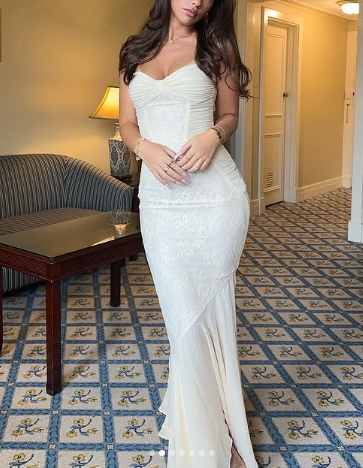 Elegant Spaghetti Straps Apricot Lace Chiffon Mermaid Evening Dress Prom Dress cc1848