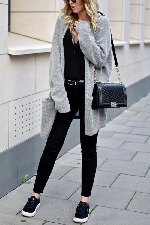 Pocket Knitting Long Coat