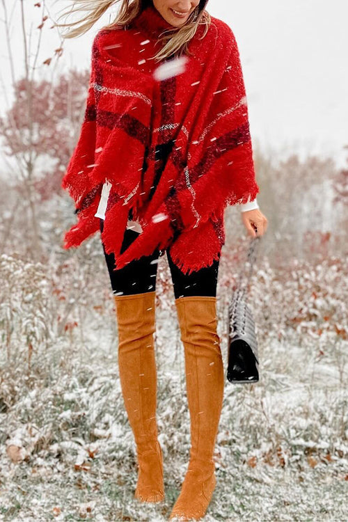 Stripe Tassel Loose High Collar Sweaters