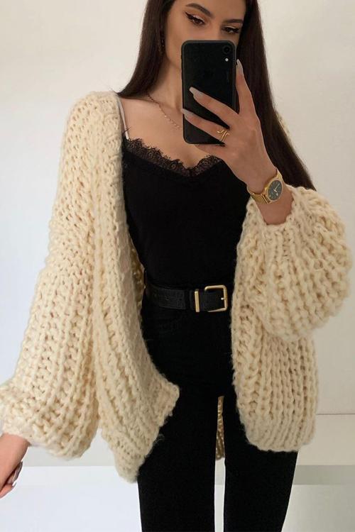 Puff Sleeve Loose Cardigan