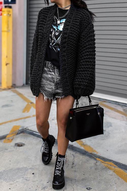 Puff Sleeve Loose Cardigan