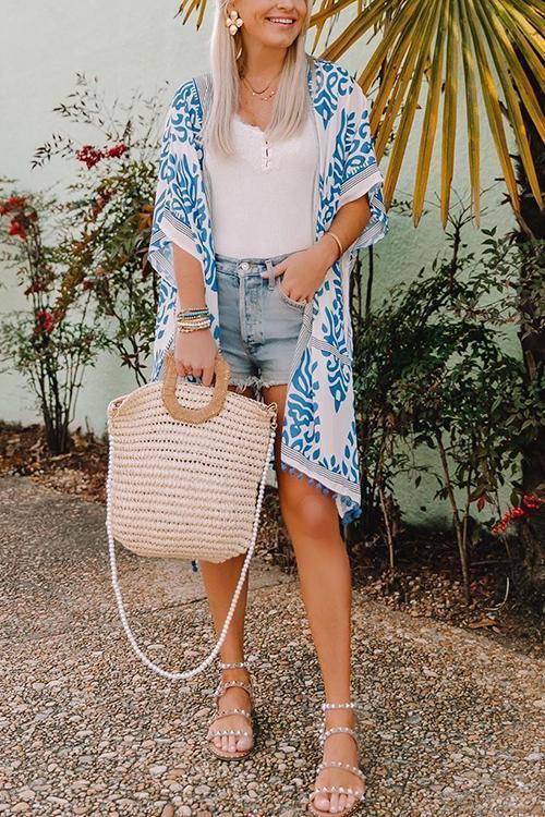 Print Pompom Cardigam