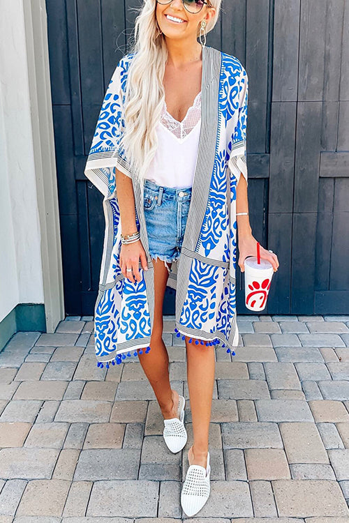 Print Pompom Cardigam