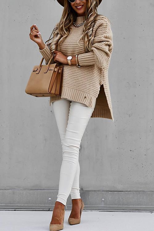 High Neck Side Slit Sweater