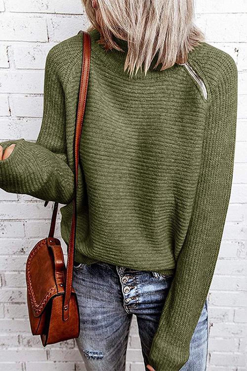 Zipper High Collar Sweater