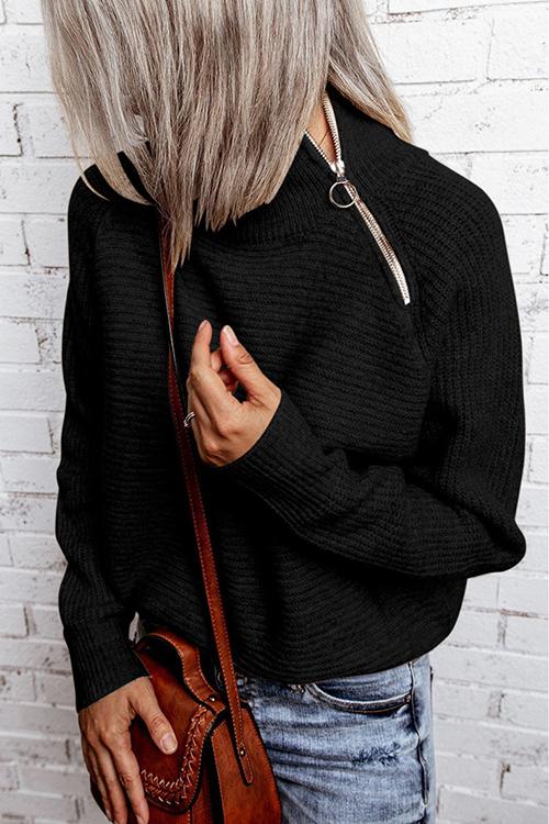 Zipper High Collar Sweater