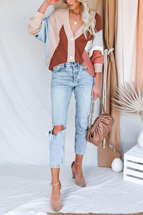 Color Block Button Cardigan