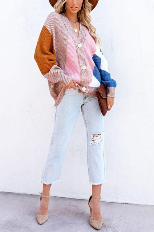 Color Block Button Cardigan