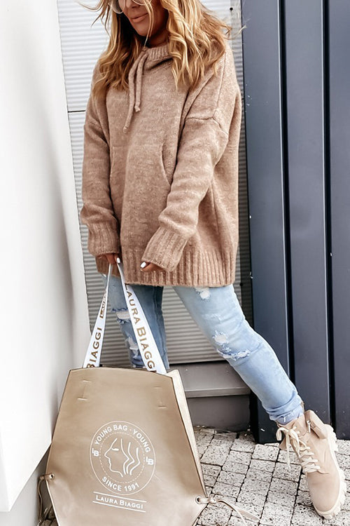 Cowl Neck Pockets Hooded Sweater