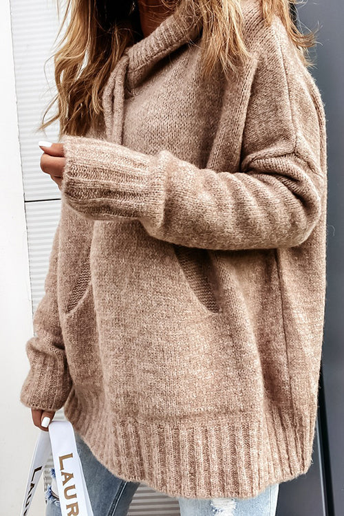 Cowl Neck Pockets Hooded Sweater