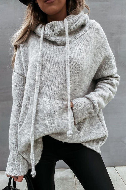 Cowl Neck Pockets Hooded Sweater