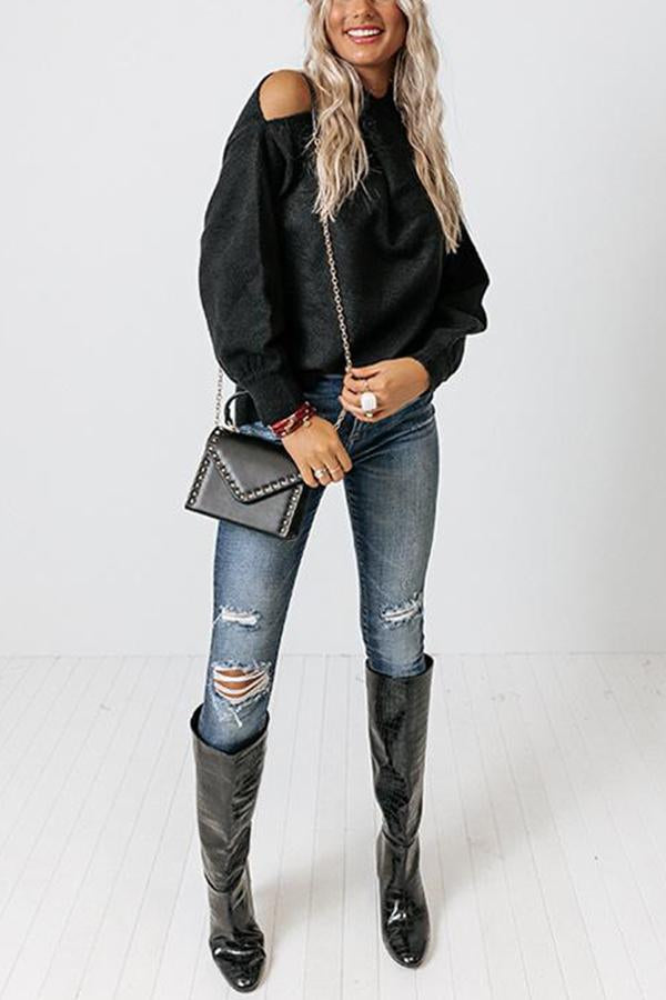 Multi Strap Cold Shoulder Sweater