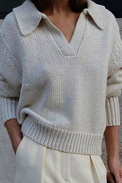 V Turndown Collar Sweater