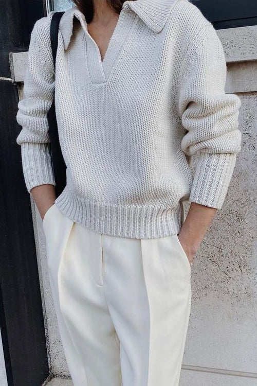 V Turndown Collar Sweater