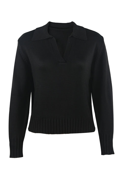 V Turndown Collar Sweater