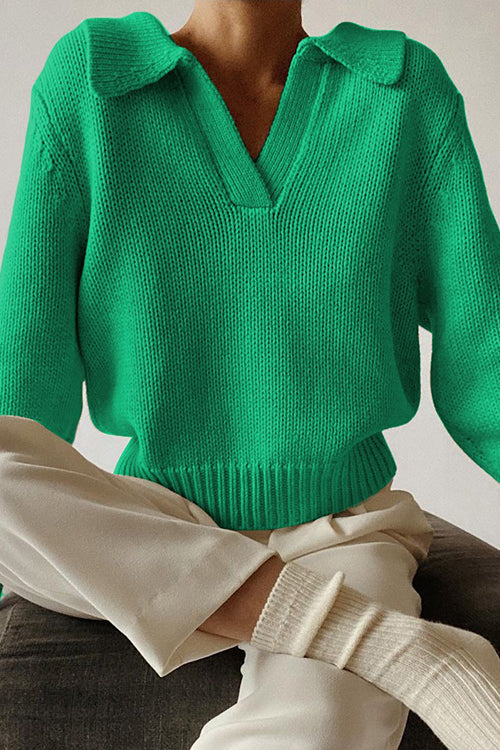 V Turndown Collar Sweater