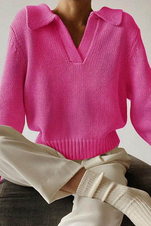 V Turndown Collar Sweater