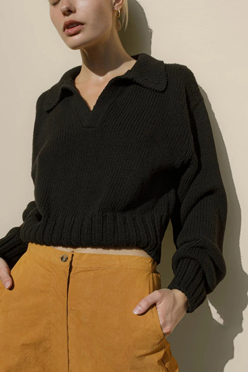 V Turndown Collar Sweater