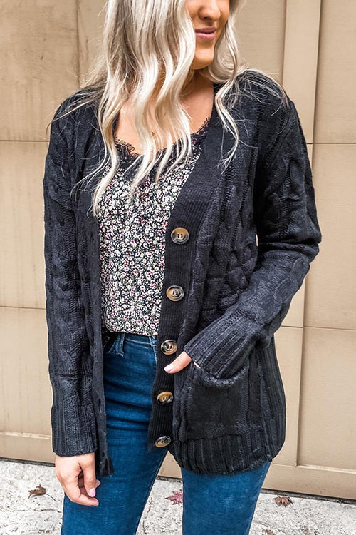 Button Cable Knit Cardigan