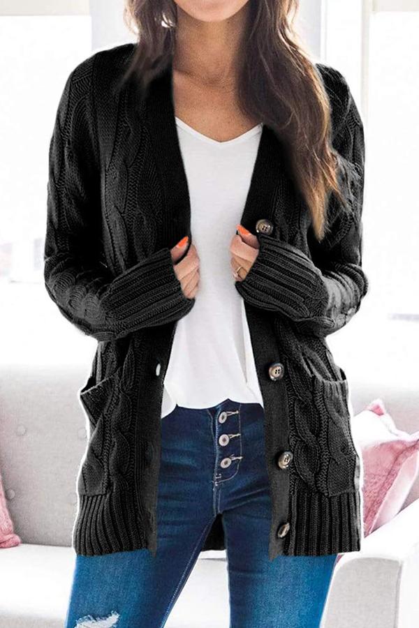 Button Cable Knit Cardigan
