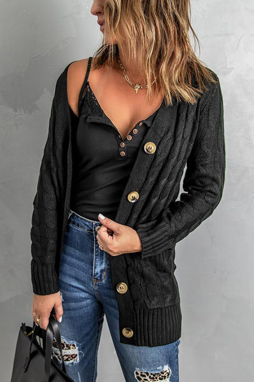 Button Cable Knit Cardigan