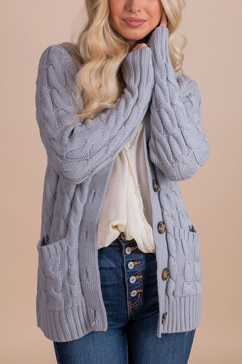 Button Cable Knit Cardigan