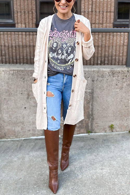 Button Cable Knit Cardigan