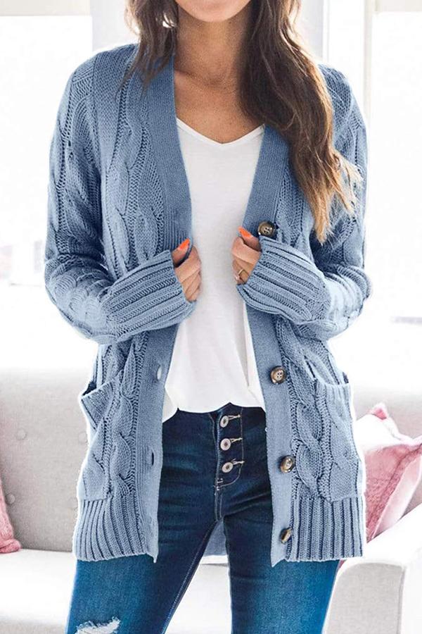 Button Cable Knit Cardigan