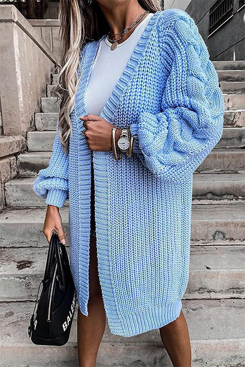 Puff Sleeve Twist Long Cardigan