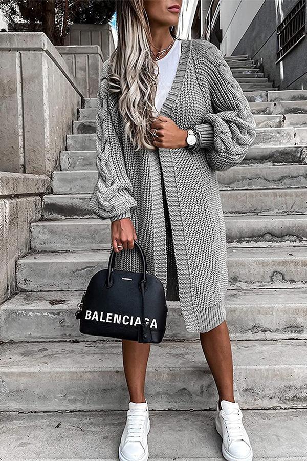 Puff Sleeve Twist Long Cardigan