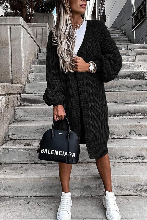 Puff Sleeve Twist Long Cardigan