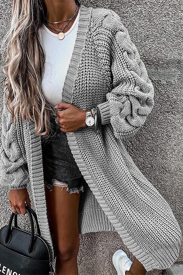 Puff Sleeve Twist Long Cardigan