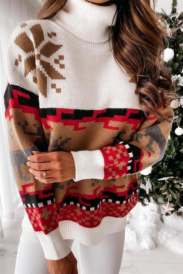 Christmas Color Block Turtleneck Sweater