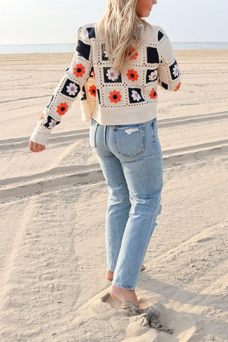 Square Crochet Crop Button Cardigan