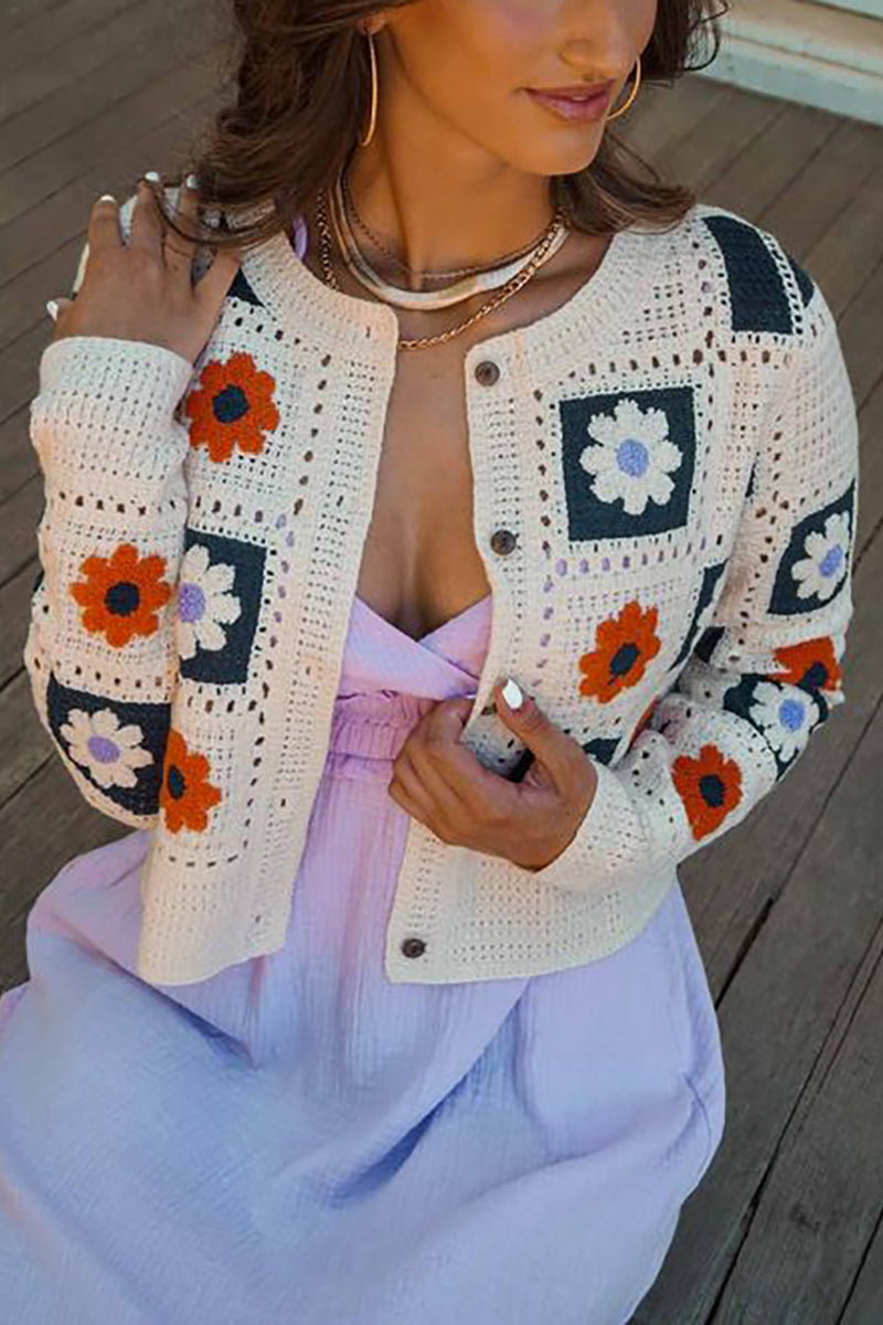 Square Crochet Crop Button Cardigan