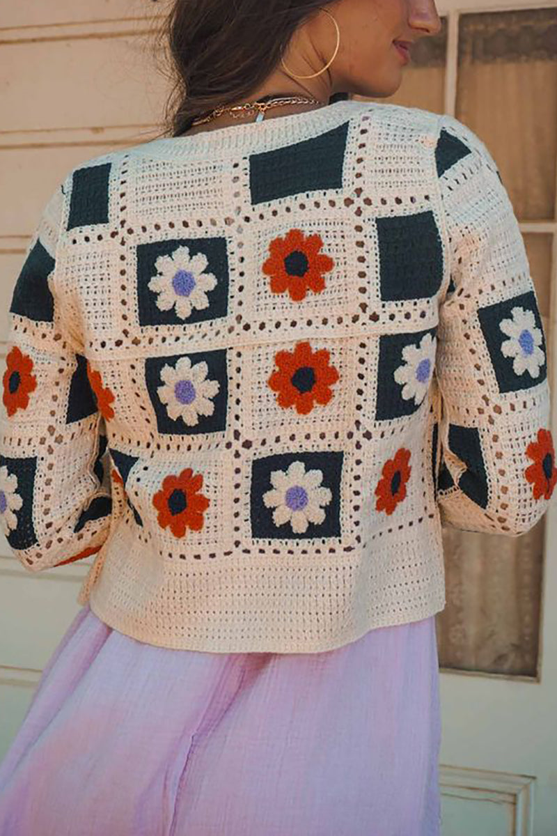 Square Crochet Crop Button Cardigan