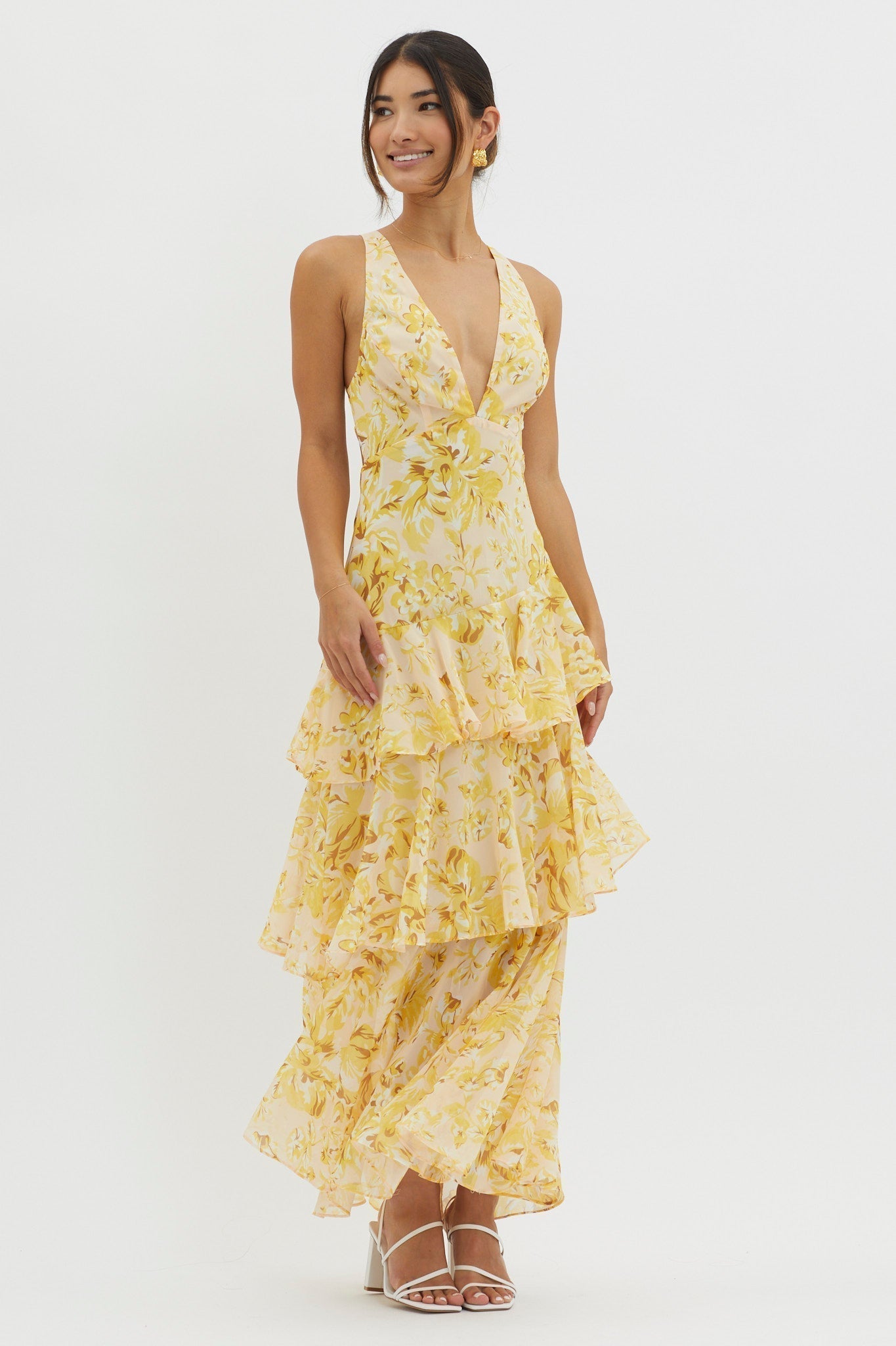 Floral Deep V-Neck Sleeveless Tiered Maxi Dress 6