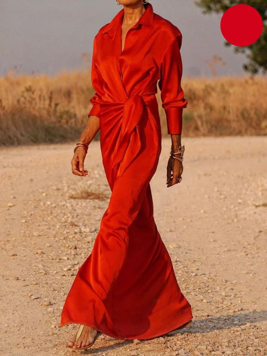 Flora Minimalist Office Lapel V Neck Maxi Dress Boutique Collection
