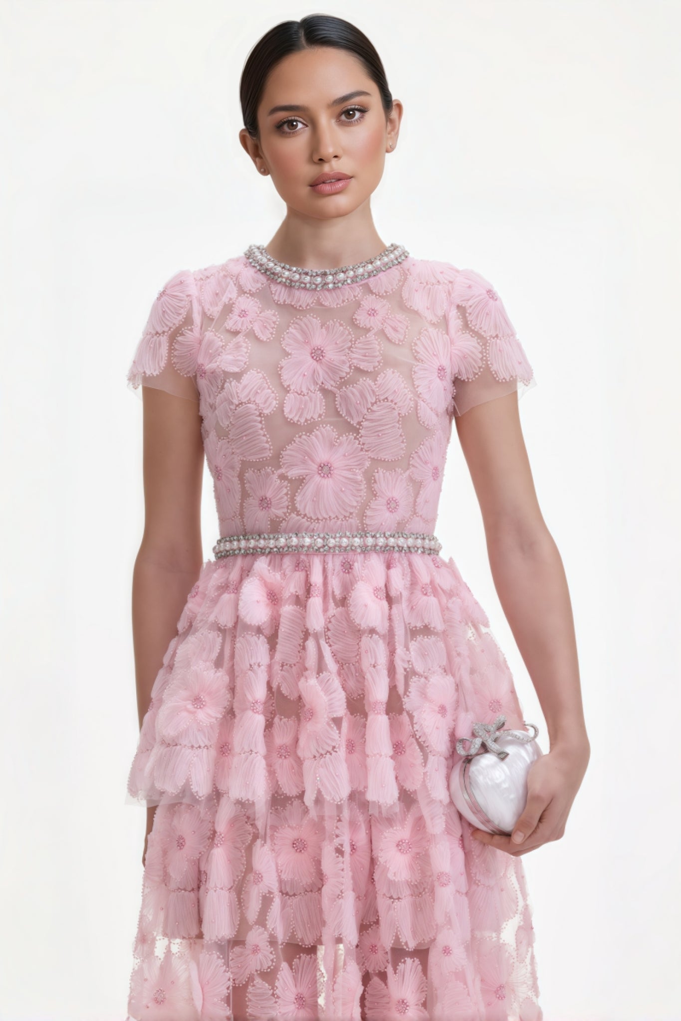 Oriel Pink Embellished Tulle Maxi Dress - View 4
